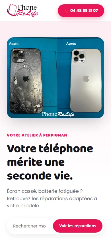 Accueil du site de démonstration sur téléphone